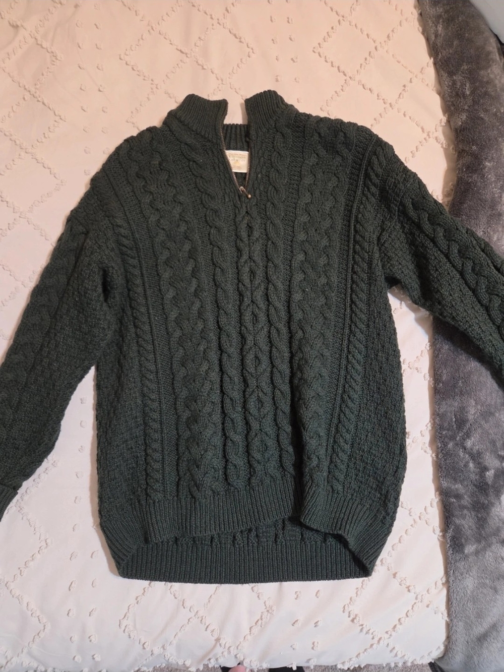 Irish Classic Cable Knit Half-Zip Sweater - Dark Green